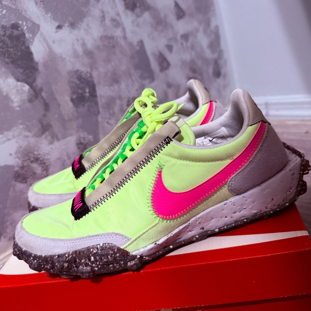 Nike Women's Bright Green and Pink Sneakers